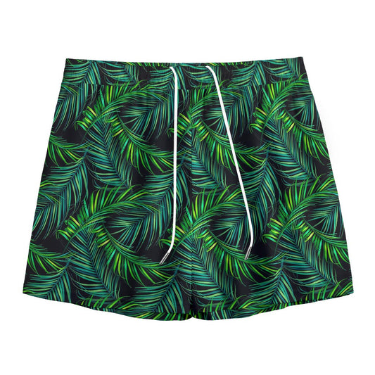 Night Tropical Palm Leaves Pattern Print Mesh Shorts