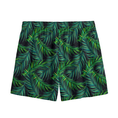 Night Tropical Palm Leaves Pattern Print Mesh Shorts