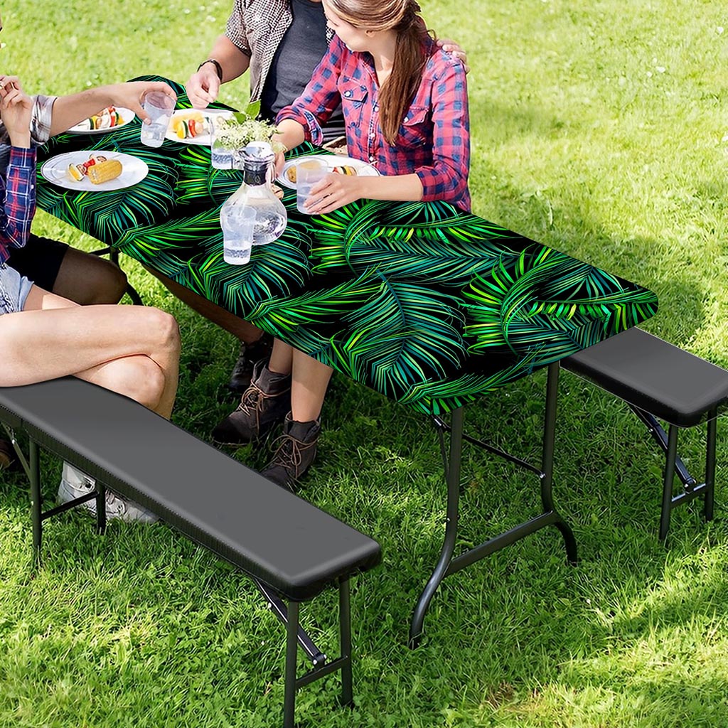 Night Tropical Palm Leaves Pattern Print Picnic Table Cover