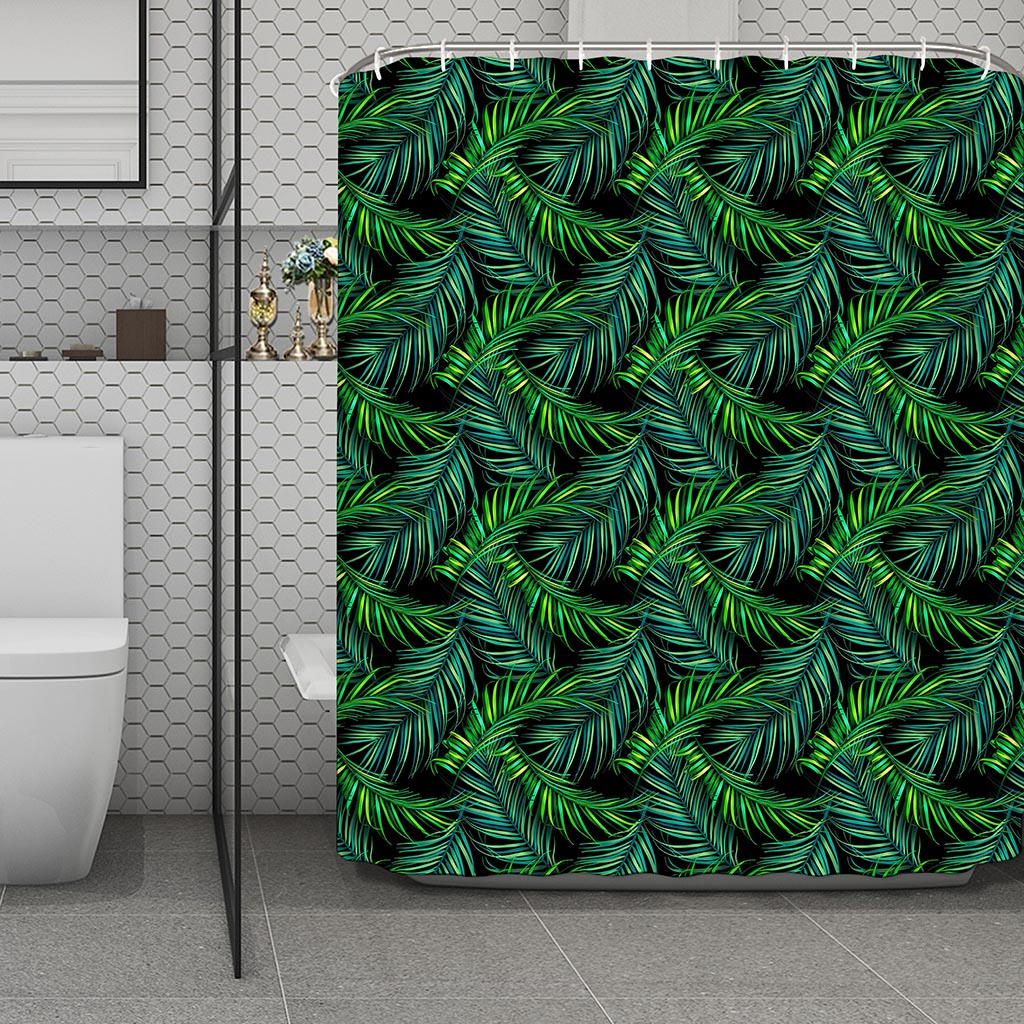 Night Tropical Palm Leaves Pattern Print Polyester Shower Curtain