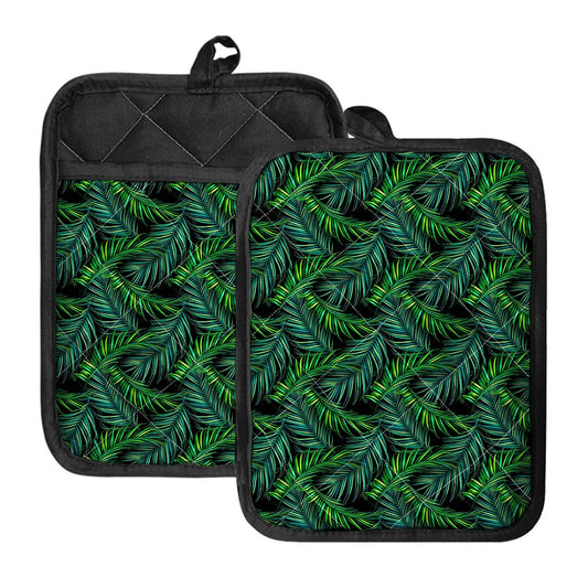 Night Tropical Palm Leaves Pattern Print Pot Holders With Pocket