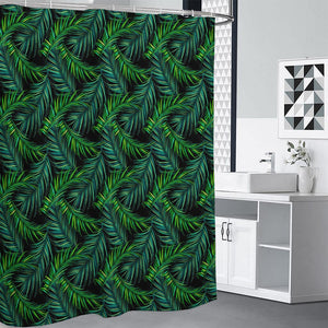 Night Tropical Palm Leaves Pattern Print Premium Shower Curtain