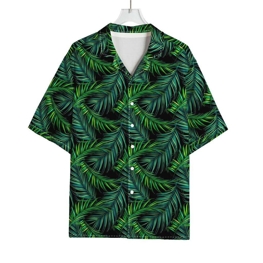 Night Tropical Palm Leaves Pattern Print Rayon Hawaiian Shirt