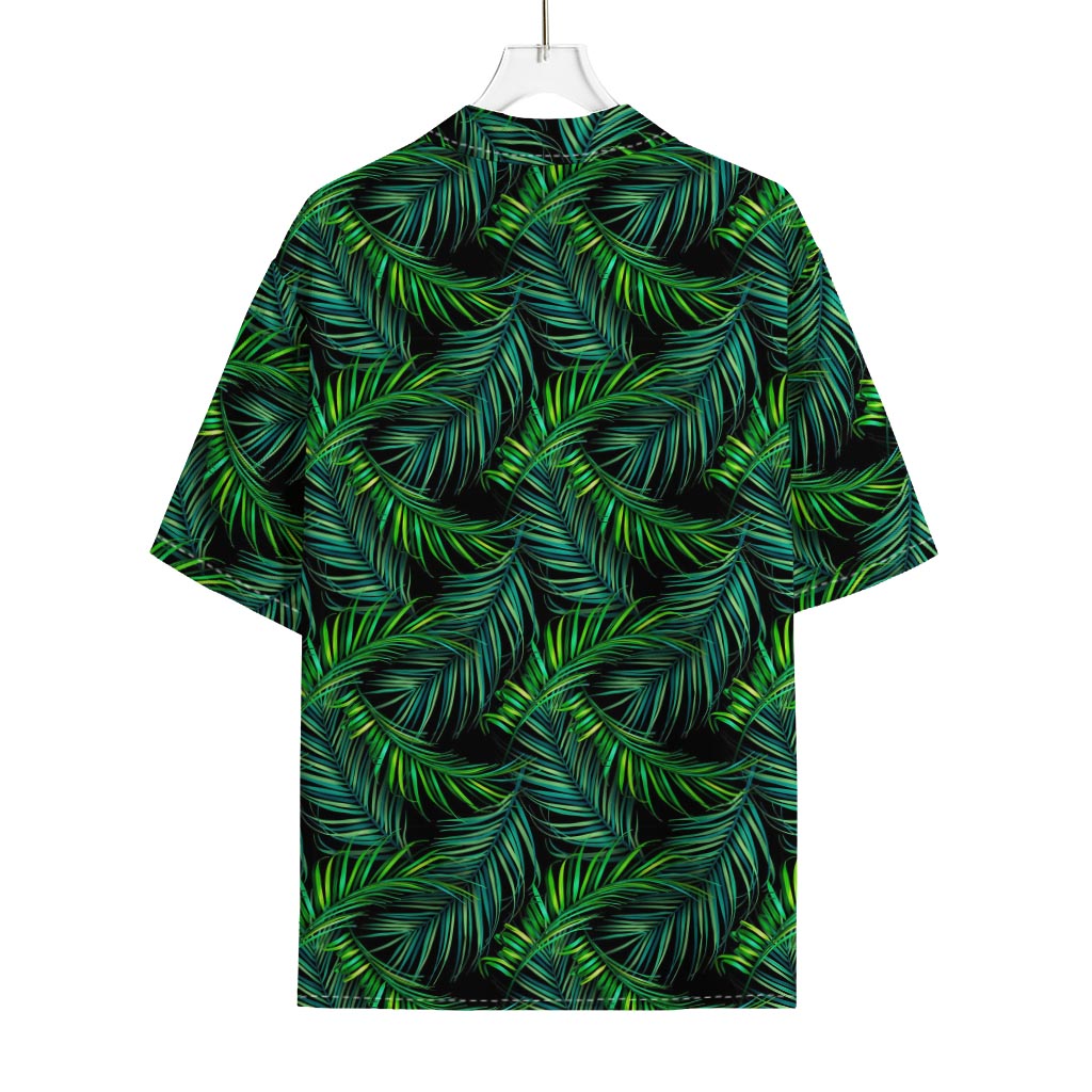 Night Tropical Palm Leaves Pattern Print Rayon Hawaiian Shirt