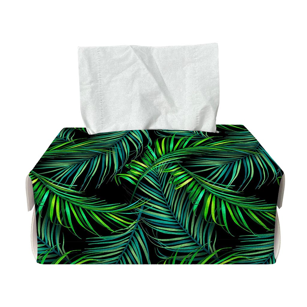 Night Tropical Palm Leaves Pattern Print Rectangle Tissue Box Cover