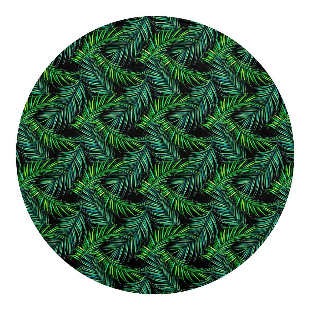 Night Tropical Palm Leaves Pattern Print Round Blanket