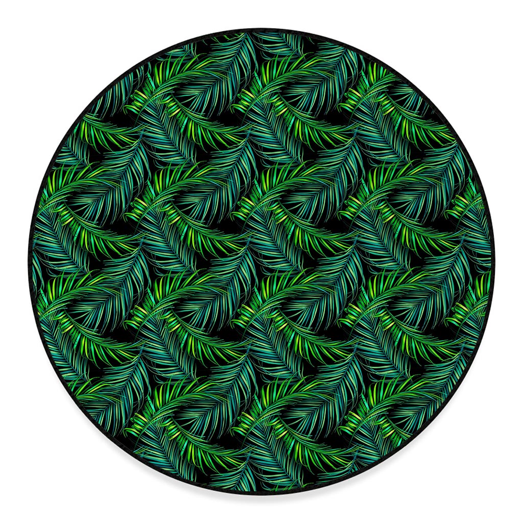 Night Tropical Palm Leaves Pattern Print Round Floor Mat