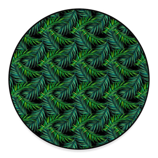 Night Tropical Palm Leaves Pattern Print Round Floor Mat