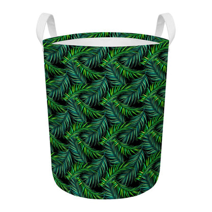 Night Tropical Palm Leaves Pattern Print Round Laundry Basket