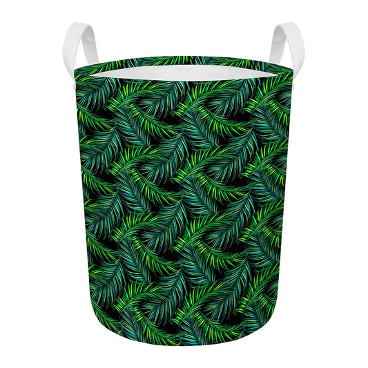 Night Tropical Palm Leaves Pattern Print Round Laundry Basket