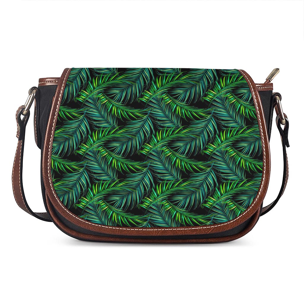 Night Tropical Palm Leaves Pattern Print Saddle Bag