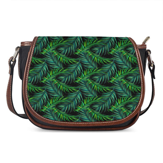 Night Tropical Palm Leaves Pattern Print Saddle Bag