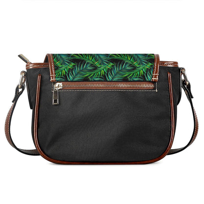 Night Tropical Palm Leaves Pattern Print Saddle Bag