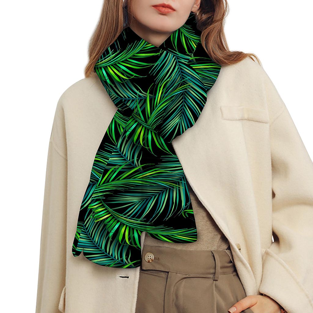Night Tropical Palm Leaves Pattern Print Scarf