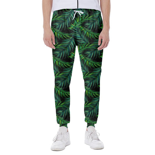 Night Tropical Palm Leaves Pattern Print Scuba Joggers