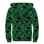 Night Tropical Palm Leaves Pattern Print Sherpa Lined Zip Up Hoodie