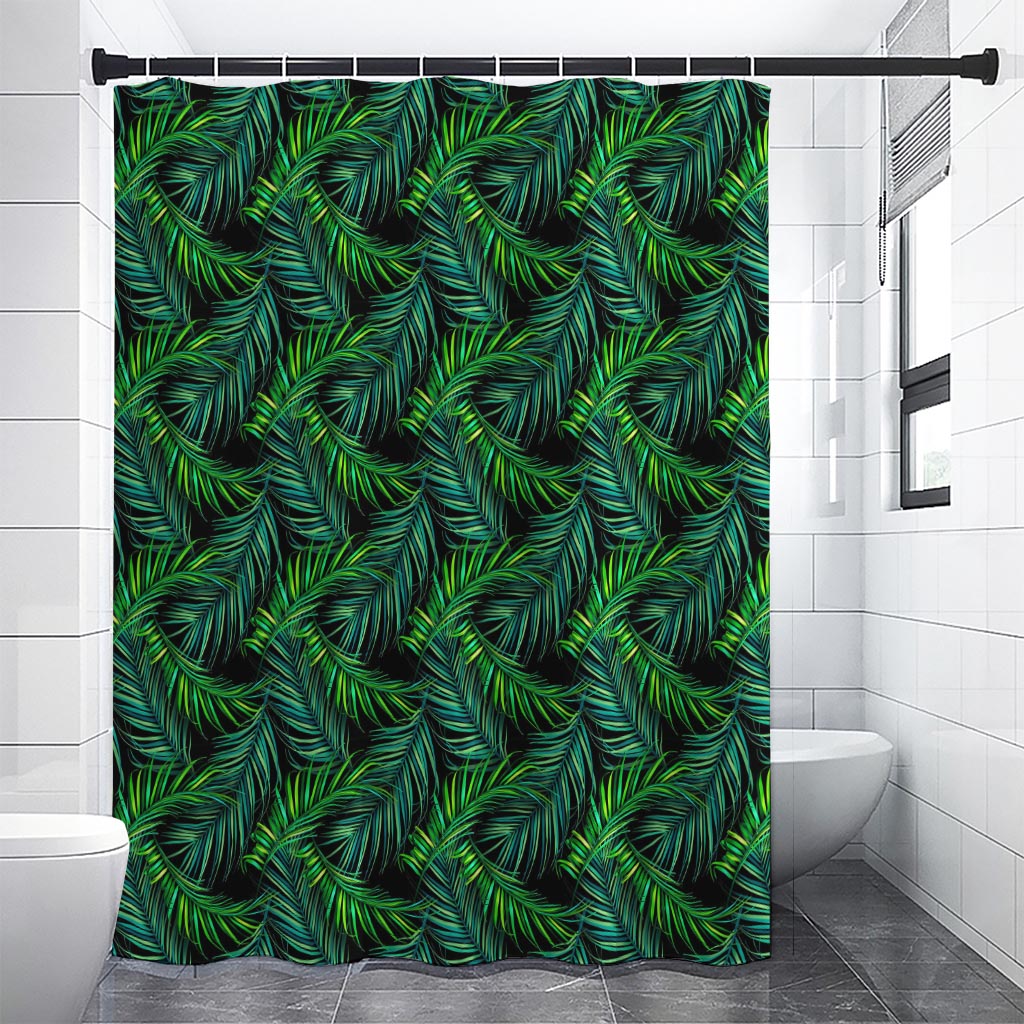 Night Tropical Palm Leaves Pattern Print Shower Curtain
