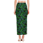Night Tropical Palm Leaves Pattern Print Side Slit Maxi Skirt