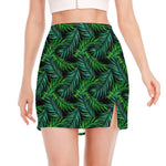 Night Tropical Palm Leaves Pattern Print Side Slit Mini Skirt