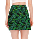 Night Tropical Palm Leaves Pattern Print Side Slit Mini Skirt