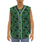 Night Tropical Palm Leaves Pattern Print Sleeveless Baseball Jersey