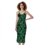 Night Tropical Palm Leaves Pattern Print Slim Fit Midi Cami Dress