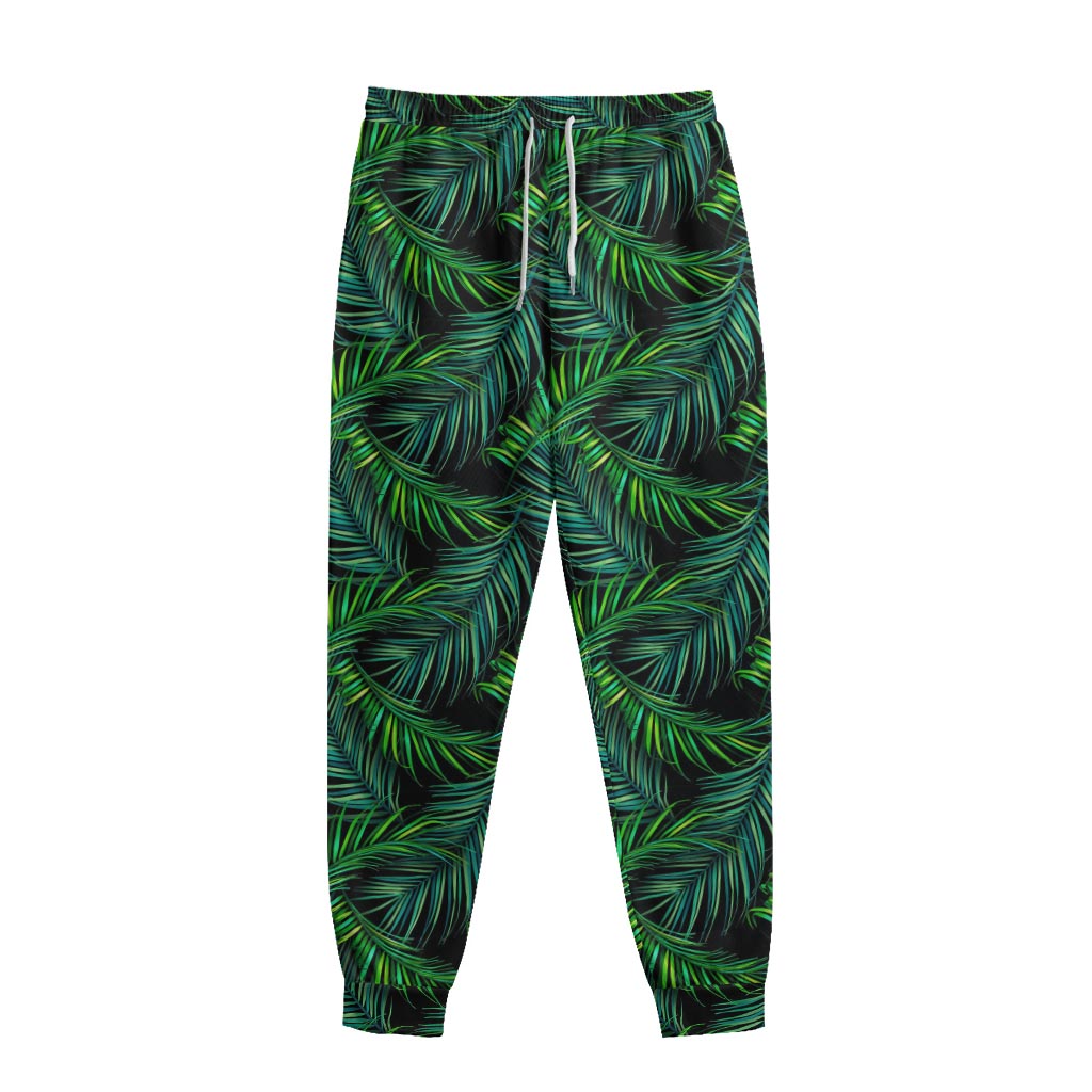 Night Tropical Palm Leaves Pattern Print Sweatpants