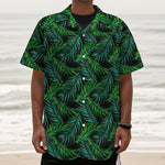 Night Tropical Palm Leaves Pattern Print Textured Short Sleeve Shirt