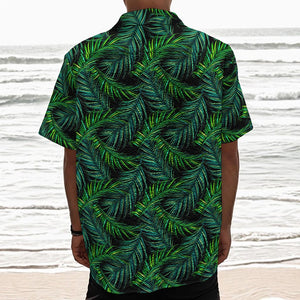 Night Tropical Palm Leaves Pattern Print Textured Short Sleeve Shirt