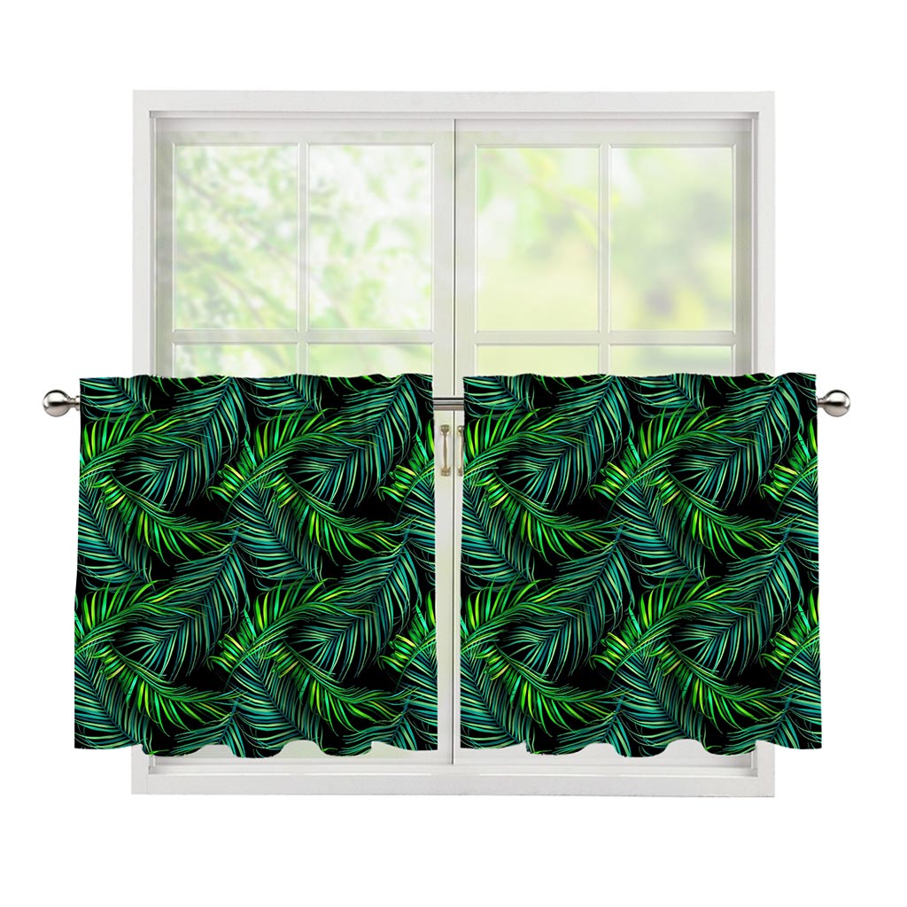 Night Tropical Palm Leaves Pattern Print Tier Curtains