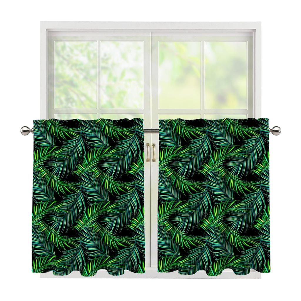 Night Tropical Palm Leaves Pattern Print Tier Curtains
