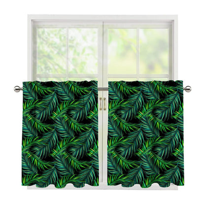 Night Tropical Palm Leaves Pattern Print Tier Curtains