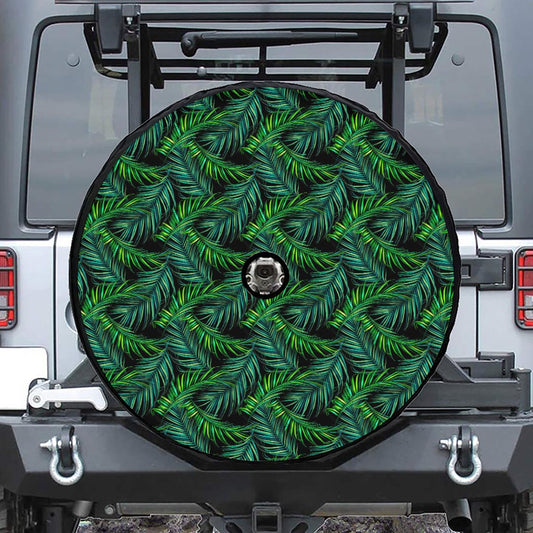 Night Tropical Palm Leaves Pattern Print Tire Cover With Camera Hole