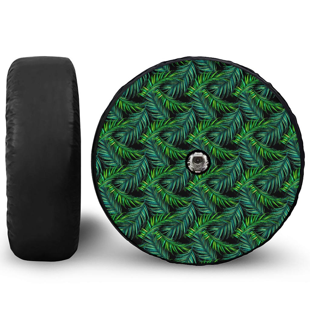 Night Tropical Palm Leaves Pattern Print Tire Cover With Camera Hole