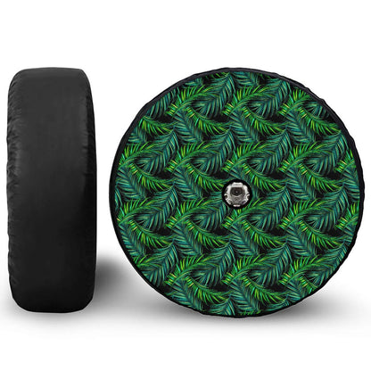 Night Tropical Palm Leaves Pattern Print Tire Cover With Camera Hole