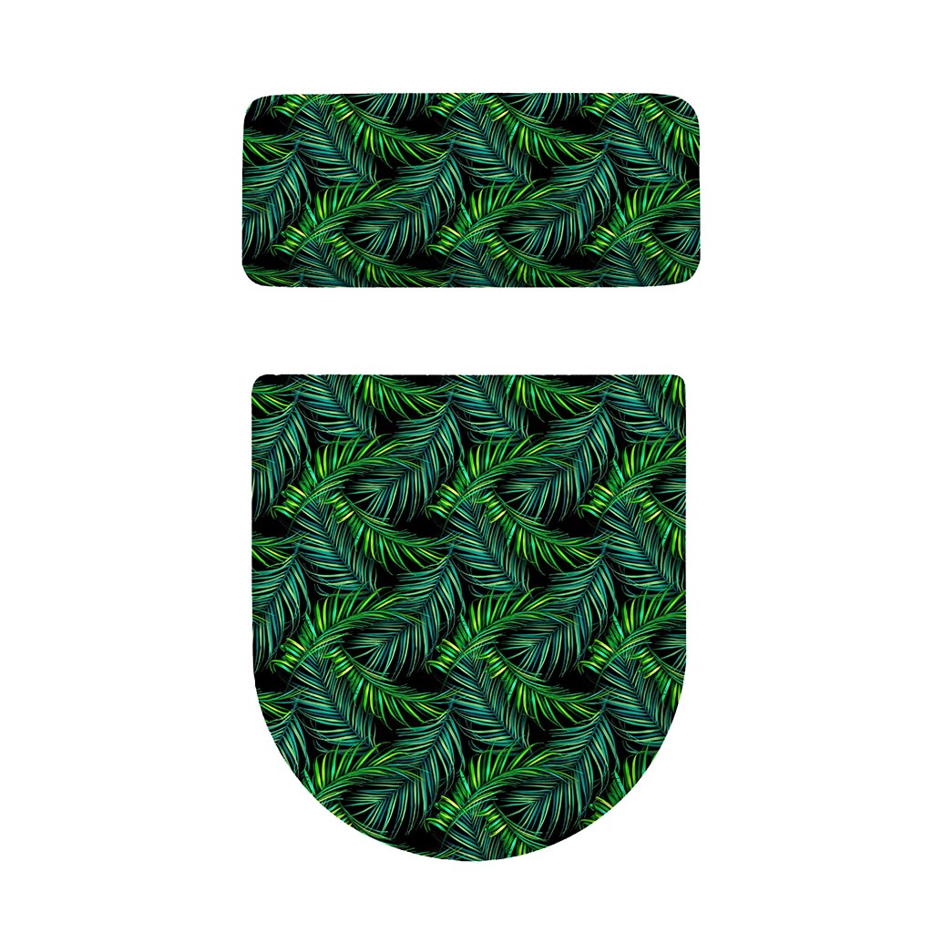 Night Tropical Palm Leaves Pattern Print Toilet Lid And Tank Cover Set