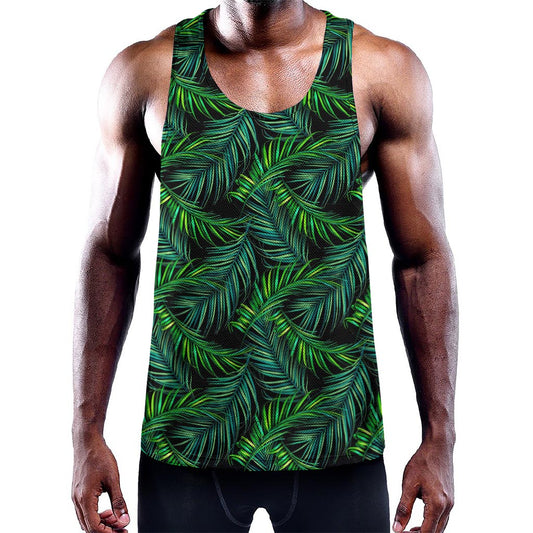 Night Tropical Palm Leaves Pattern Print Training Tank Top
