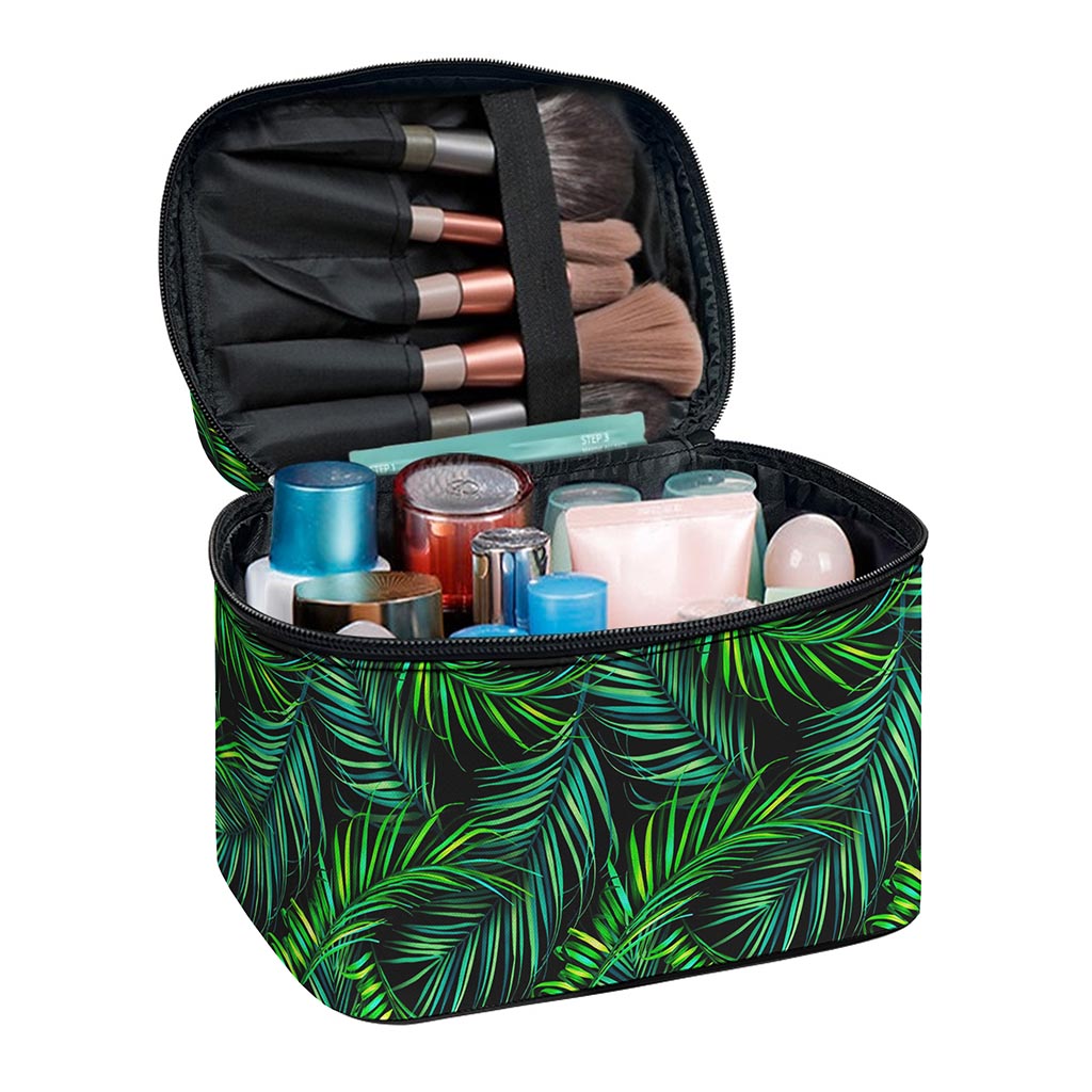 Night Tropical Palm Leaves Pattern Print Travel Makeup Bag