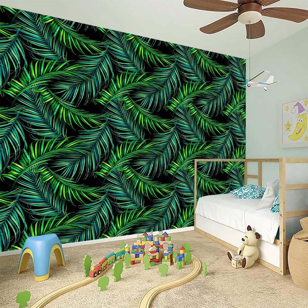 Night Tropical Palm Leaves Pattern Print Wall Sticker