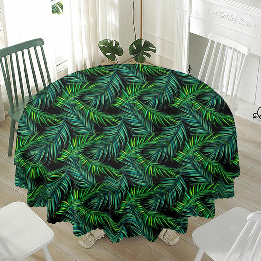 Night Tropical Palm Leaves Pattern Print Waterproof Round Tablecloth