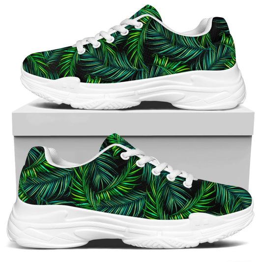 Night Tropical Palm Leaves Pattern Print White Chunky Shoes