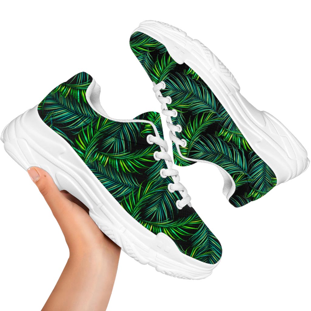Night Tropical Palm Leaves Pattern Print White Chunky Shoes