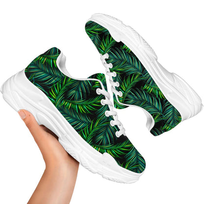 Night Tropical Palm Leaves Pattern Print White Chunky Shoes