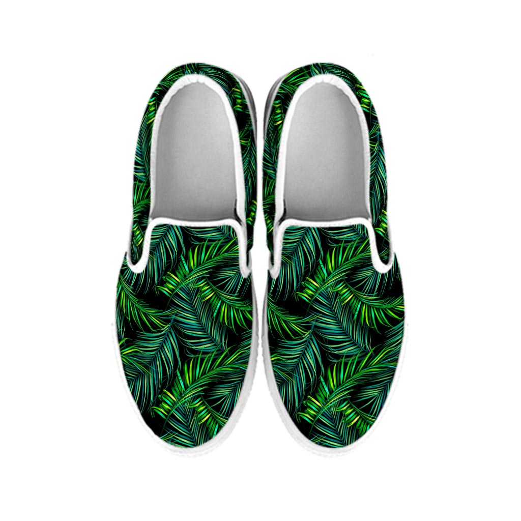 Night Tropical Palm Leaves Pattern Print White Slip On Sneakers