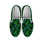 Night Tropical Palm Leaves Pattern Print White Slip On Sneakers