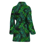 Night Tropical Palm Leaves Pattern Print Women's Bathrobe