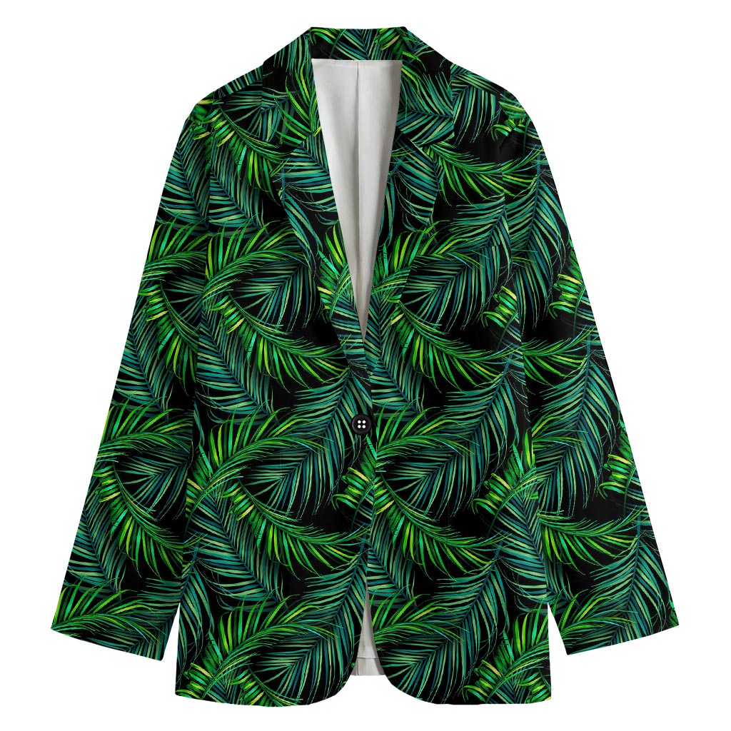 Night Tropical Palm Leaves Pattern Print Women's Blazer