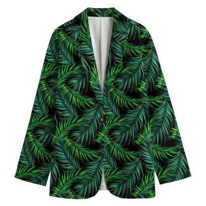 Night Tropical Palm Leaves Pattern Print Women's Blazer
