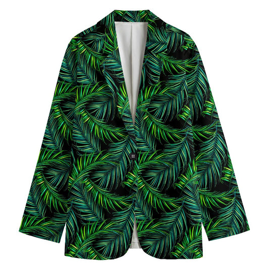 Night Tropical Palm Leaves Pattern Print Women's Blazer