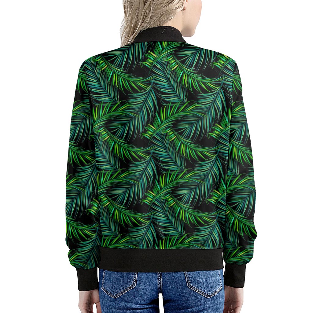 Night Tropical Palm Leaves Pattern Print Women's Bomber Jacket